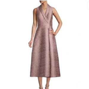 Kay Unger Whitney Shawl Collar T-Length Fit & Flare Midi Dress Wood Rose 10 NWT
